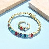 Oval Brass Micro Pave Cubic Zirconia Cuff Bangles & Rings Sets for Women SJEW-R002-06G-07-1