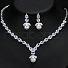 Leaf Brass Micro Pave Clear Cubic Zirconia Pendant Necklaces & Stud Dangle Earrings Sets FS-WG7D71A-01-1