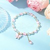 Frosted Dyed Synthetic Moonstone & Shell Pearl Round Beads Stretch Bracelets BJEW-JB11822-01-1