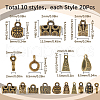 SUNNYCLUE 200Pcs 10 Styles Tibetan Style Tube Bails FIND-SC0009-25AB-2