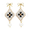 Handmade Glass Seed Beads Bowkont with Rhombus Dangle Stud Earrings EJEW-MZ00468-01-2
