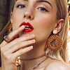 Woven Flat Round Alloy Raffia Dangle Stud Earrings FS-WG1ECDE-04-1