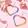 Brass Heart with Glass Beaded Dangle Earrings EJEW-JE05337-2