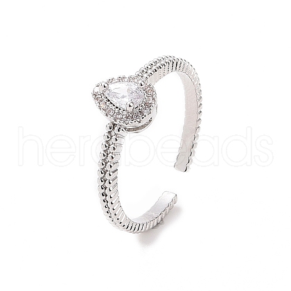 Clear Cubic Zirconia Teardrop Open Cuff Ring RJEW-B028-07P-1