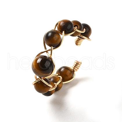 Adjustable Natural Tiger Eye with Brass Rings G-B075-01G-01-1