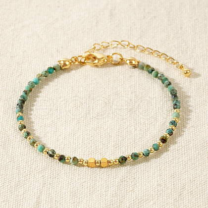 Bohemian Style Natural African Turquoise(Jasper) Round Beaded Bracelets for Women CA1141-1-1
