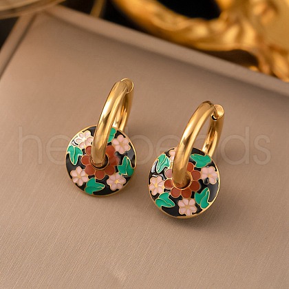 304 Stainless Steel Enamel Hoop Earrings EJEW-Q040-01B-G-1