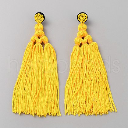Polyester Tassels Earrings with Seed Beaded EJEW-WH0010-46P-02-1