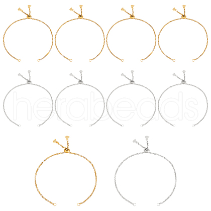 10Pcs 2 Colors 304 Stainless Steel Box Chain Slider Bracelet Makings AJEW-UN00016-1