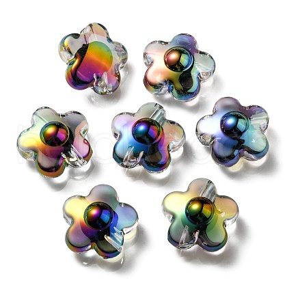 UV Plating Rainbow Iridescent Transparent Acrylic Beads OACR-C007-03C-1