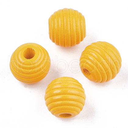 Painted Natural Wood Beehive Beads WOOD-S049-04A-09-1