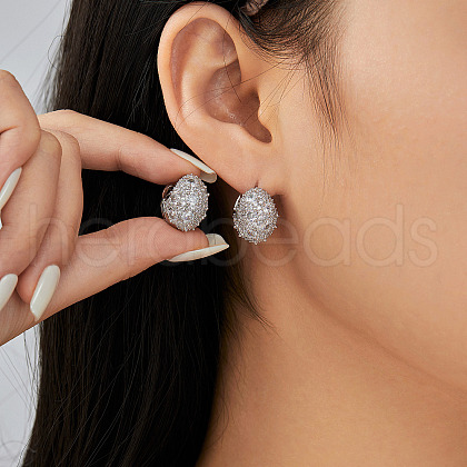 Elegant Brass Clear Cubic Zirconia Flat Round Hoop Earrings GD5823-1-1
