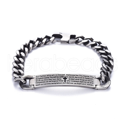 Religion 304 Stainless Steel Cuban Link Chain Bracelets BJEW-P263-H01-AS-1