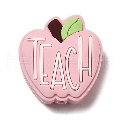 Teachers' Day Apple with Word Teach Silicone Focal Beads SIL-D005-01A-01-1