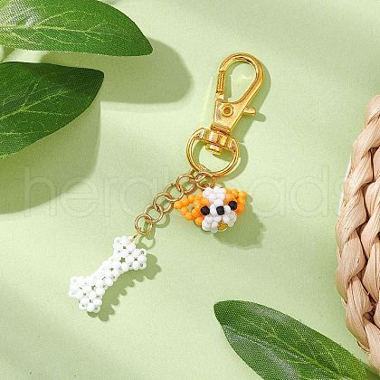 Glass Beaded Dog & Bone Pendant Decorations HJEW-MZ00148-1
