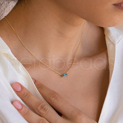 304 Stainless Steel Pave Cubic Zirconia Birthstone Rectangle Pendant Necklaces for Women WGF06F3-01-1