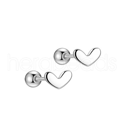 Anti-Tarnish Heart Rhodium Plated 999 Fine Silver Cartilage Earrings for Women EJEW-S215-29P-02-1