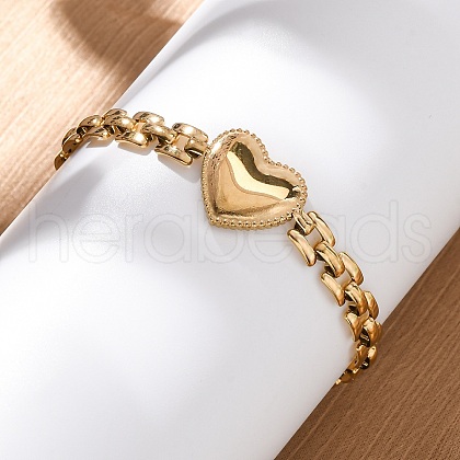 Heart 304 Stainless Steel Panther Chain Bracelets for Women BJEW-R027-02G-1