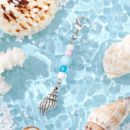 Ocean Theme Alloy Charm & Glass Beads Pendant Decorations HJEW-JM03157-04-1