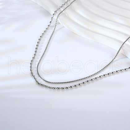 Stainless Steel Chains Double Layer Pearl Necklace with Seed Beads SQ0252-2-1