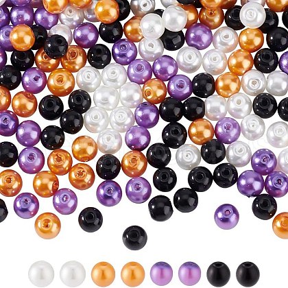 ARRICRAFT 400Pcs 4 Colors Baking Painted Pearlized Glass Pearl Round Beads HY-AR0001-10-1