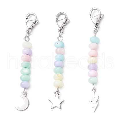 3Pcs 304 Stainless Steel with Dyed Natural Freshwater Shell Bead Pendant Decoration HJEW-JM03187-02-1