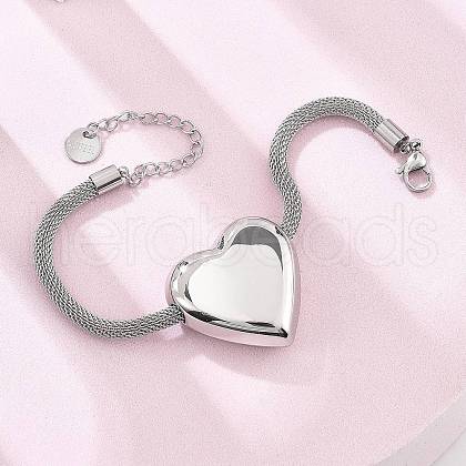 304 Stainless Steel Heart Links Bracelets BJEW-C089-12P-1