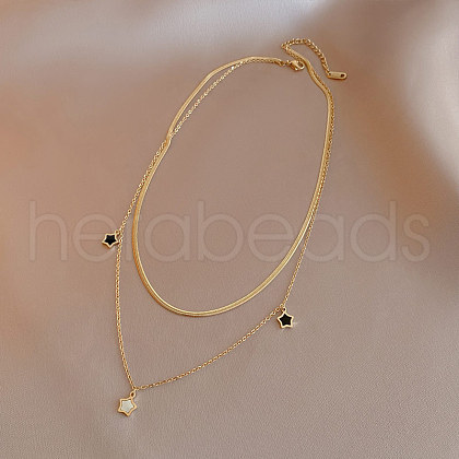 Star Stainless Steel with Natural Shell Double Layer Pendant Necklaces for Women WGBAFA5-01-1