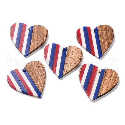 Independence Day Opaque Striped Resin & Walnut Wood Pendants RESI-U010-02T-1