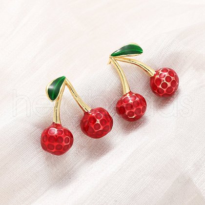 Cherry Brass Enamel Dangle Stud Earrings EJEW-U062-02B-G-1
