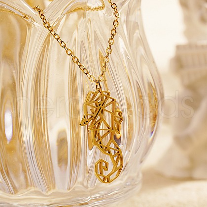 Stainless Steel Origami Seahorse Pendant Necklace RP6036-1-1