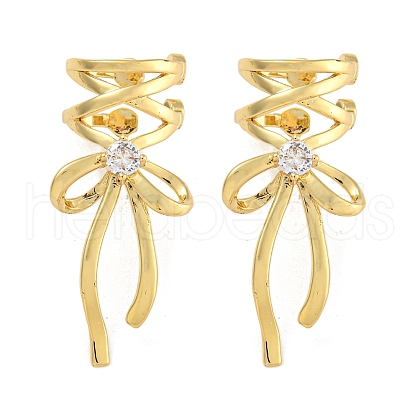 Brass Micro Pave Clear Cubic Zirconia Bowknot Cuff Earrings EJEW-P295-01G-1