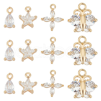 Beebeecraft 12Pcs 3 Style Brass Cubic Zirconia Charms KK-BBC0011-55-1