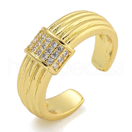 Rack Plating Brass Micro Pave Cubic Zirconia Cuff Rings for Women RJEW-I107-09G-1
