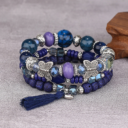 Boho Style Wood Beaded Stretch Bracelet Sets for Women WGE3C3B-41-1
