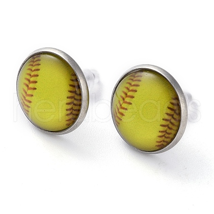 Sport Balls Glass & 304 Stainless Steel Stud Earrings for Women EJEW-H005-01P-04-1