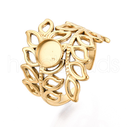 Leaf 304 Stainless Steel Cuff Ring Components STAS-T066-27G-1