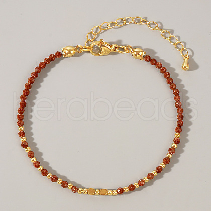 Bohemian Style Synthetic Goldstone Round Beaded Bracelets for Women CA1141-3-1