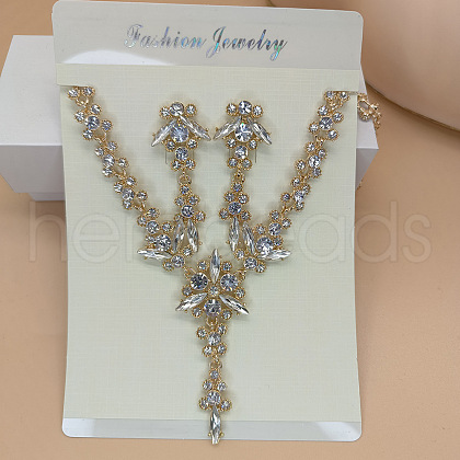 Flower Brass Rhinestone Pendant Necklaces & Stud Dangle Earrings FS-WG58BAB-05-1