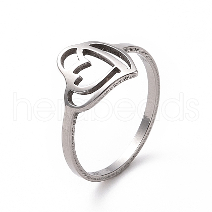 201 Stainless Steel Interlocking Double Heart Finger Ring RJEW-J051-03P-1