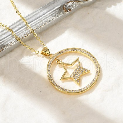 Brass Micro Pave Clear Cubic Zirconia Ring Pendant Necklaces NJEW-P322-A01-G-1