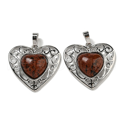 Natural Mahogany Obsidian Peach Love Heart Pendants G-G158-01O-1