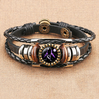 12 Constellations PU Leather Multi-strand Bracelets for Men Women WG878A3-04-1