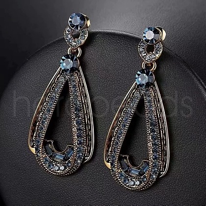 Flat Round with Teardrop Alloy Rhinestone Dangle Stud arrings FS-WG44AEC-01-1