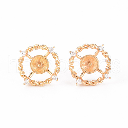 Brass Micro Pave Clear Cubic Zirconia Stud Earrings Findings KK-T062-122G-NF-1