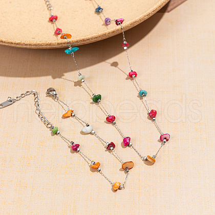 Colorful Natural Gemstone Chips Bracelets & Necklaces Set for Women RV1069-1
