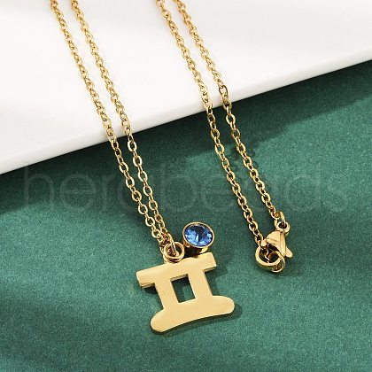 304 Stainless Steel Glass Drill Birth Stone Constellation Pendant Necklaces STAS-D305-08G-C-1