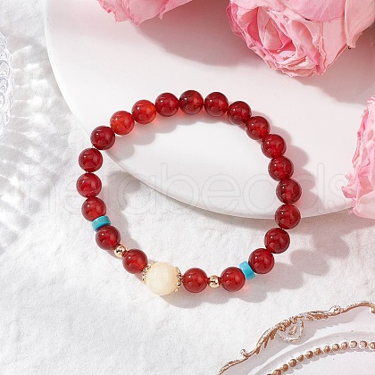 Natural Carnelian Stretch Bracelets BJEW-JB11968-01-1