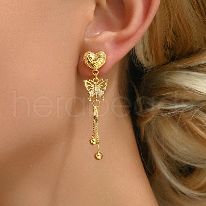 Elegant Brass Clear Cubic Zirconia Tassel Butterfly Stud Earrings GA6839-1