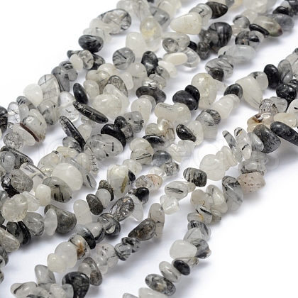 Natural Tourmalinated Quartz/Black Rutilated Quartz Beads Strands G-P332-42-1